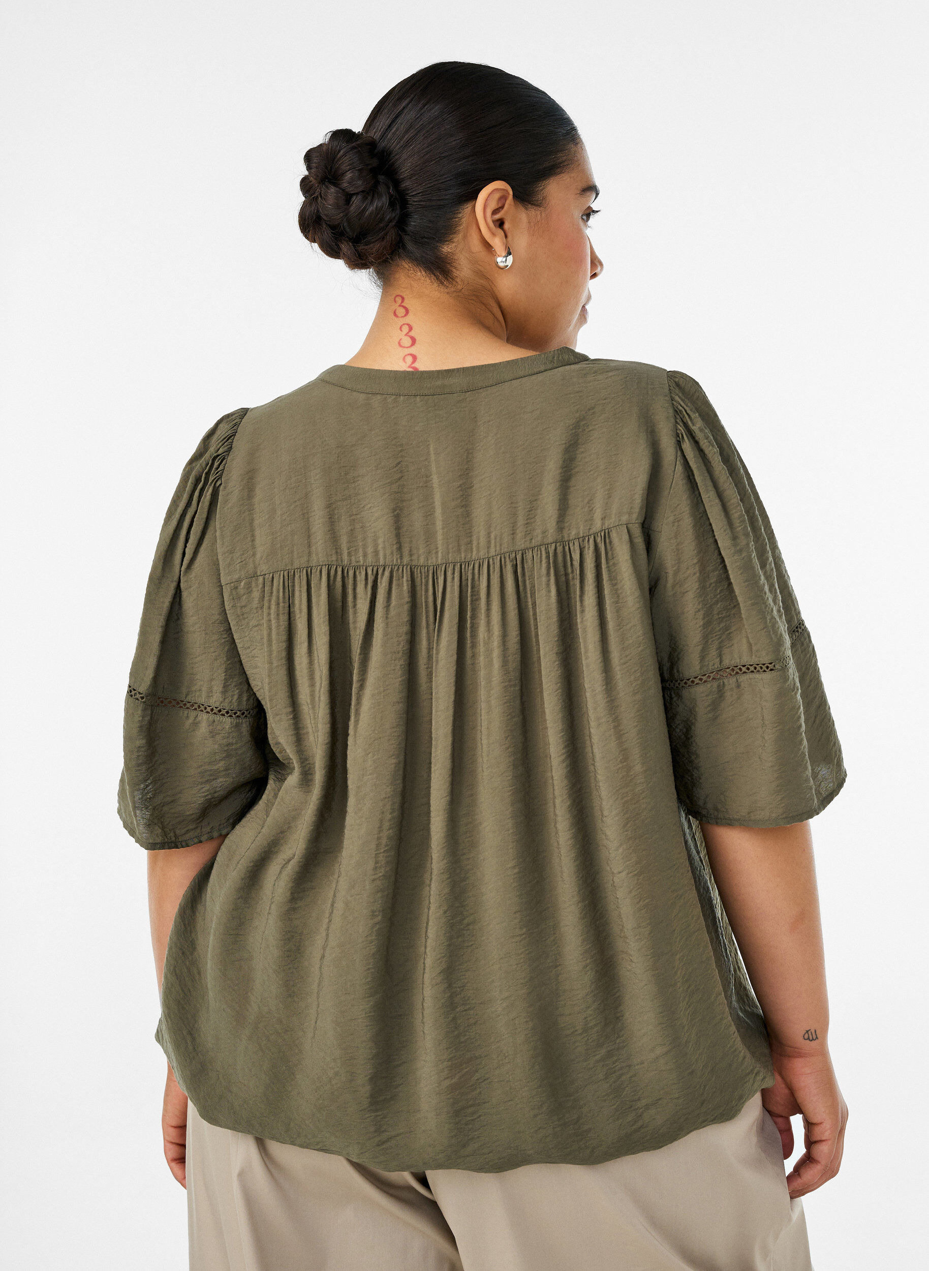 ZizziViscose blouse met plooien en balloneffect, Groen, Model image number 2