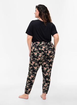 Pantalon de pyjama en coton avec imprimé floral, Black Flower, Model image number 1