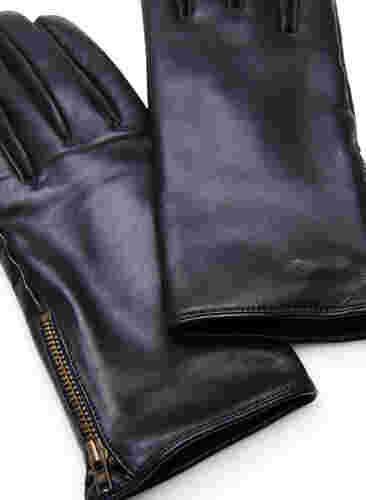 Lederen handschoen met rits, Black, Packshot image number 2