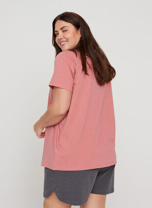 Pyjama-shirt met korte mouwen en print, Dusty Rose Mélange, Model image number 1