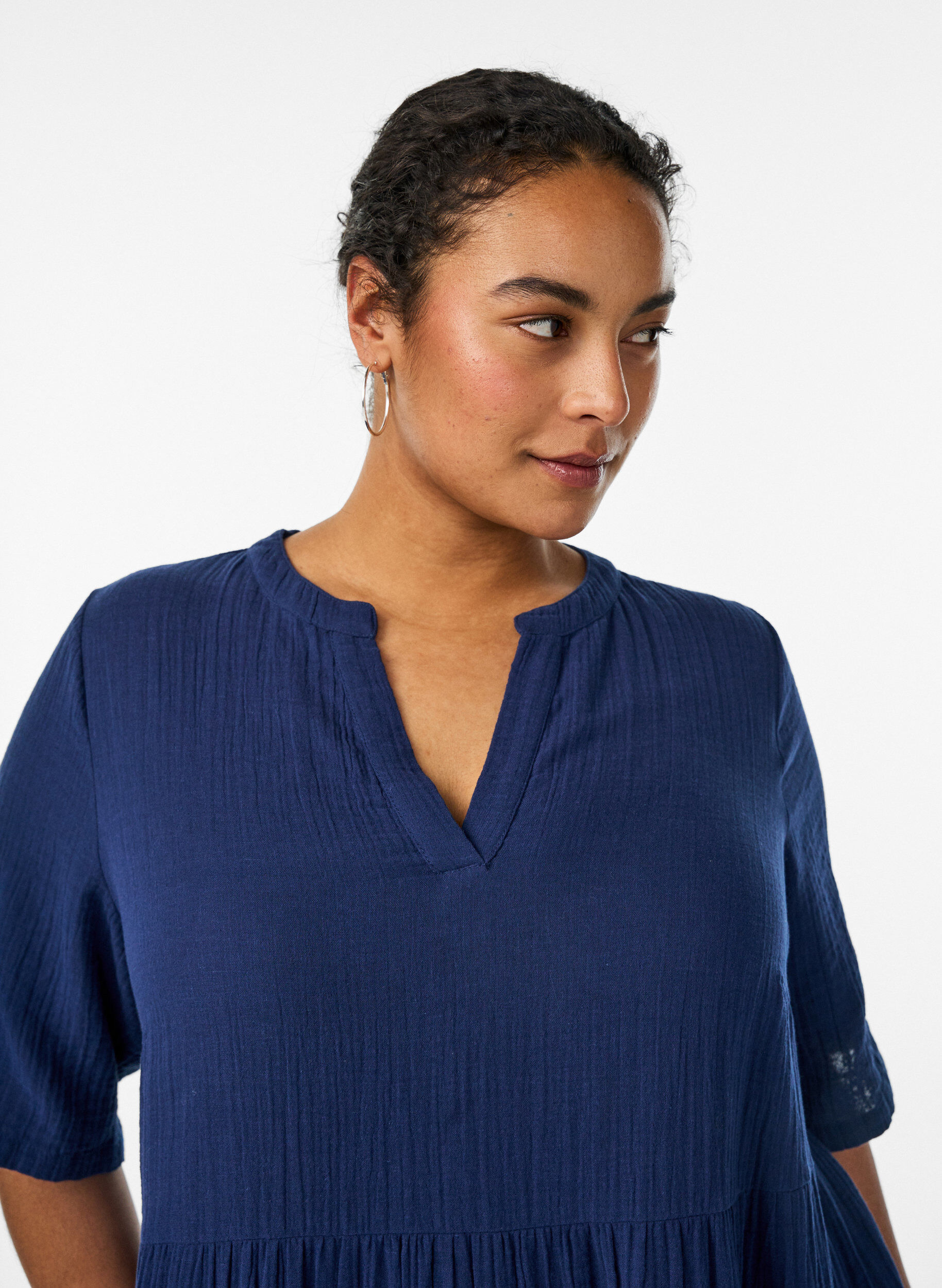 ZizziA-lijn midi-jurk in katoenen mousseline, Blauw, Model image number 2