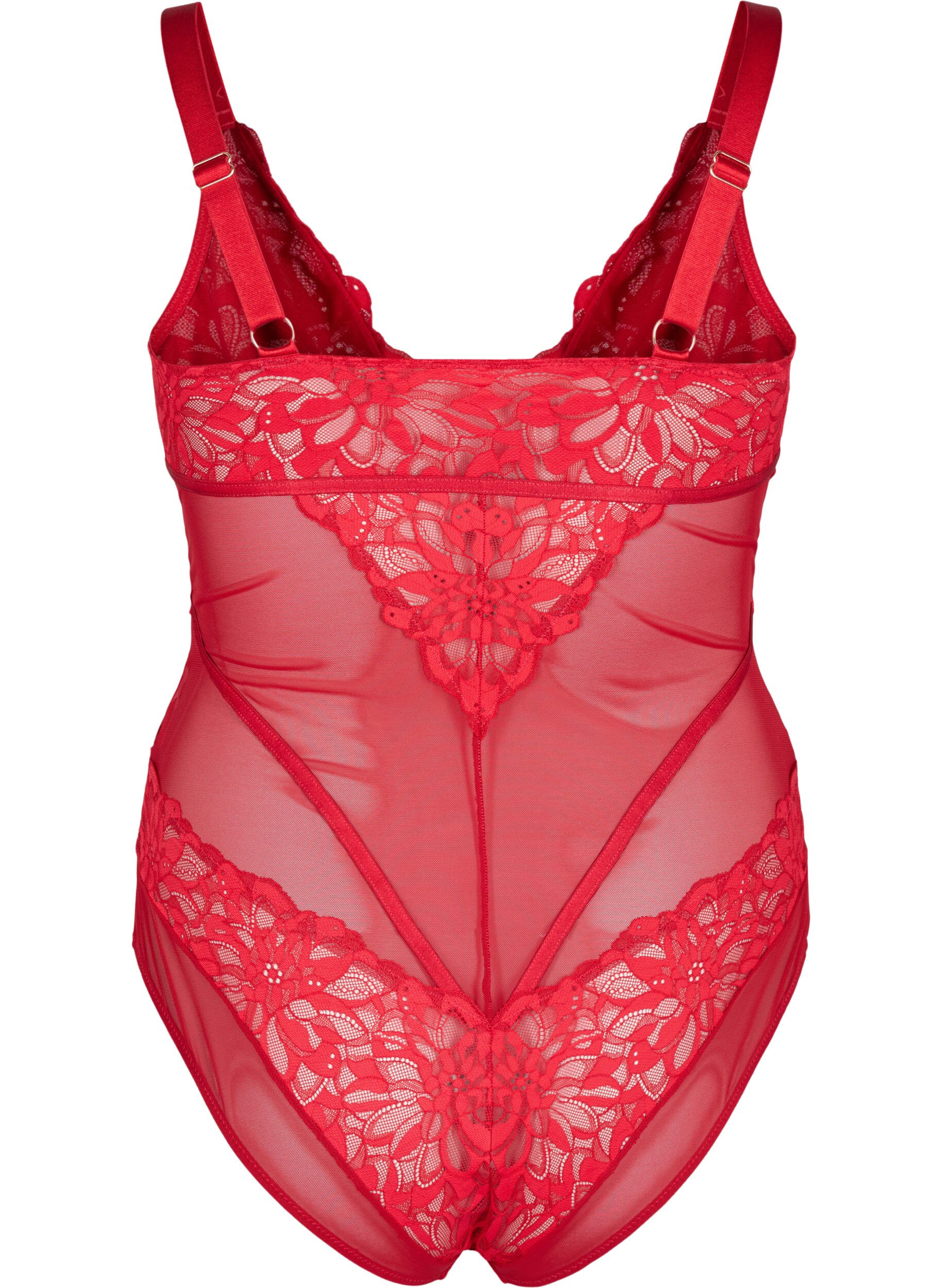 Zizzi Collant de corps en dentelle avec r&eacute;sille, Rhythmic Red, Packshot image number 1