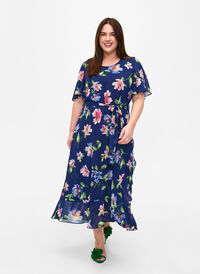 	 Midi-jurk met korte mouwen en bloemenprint, Blueprint Flower AOP, Model