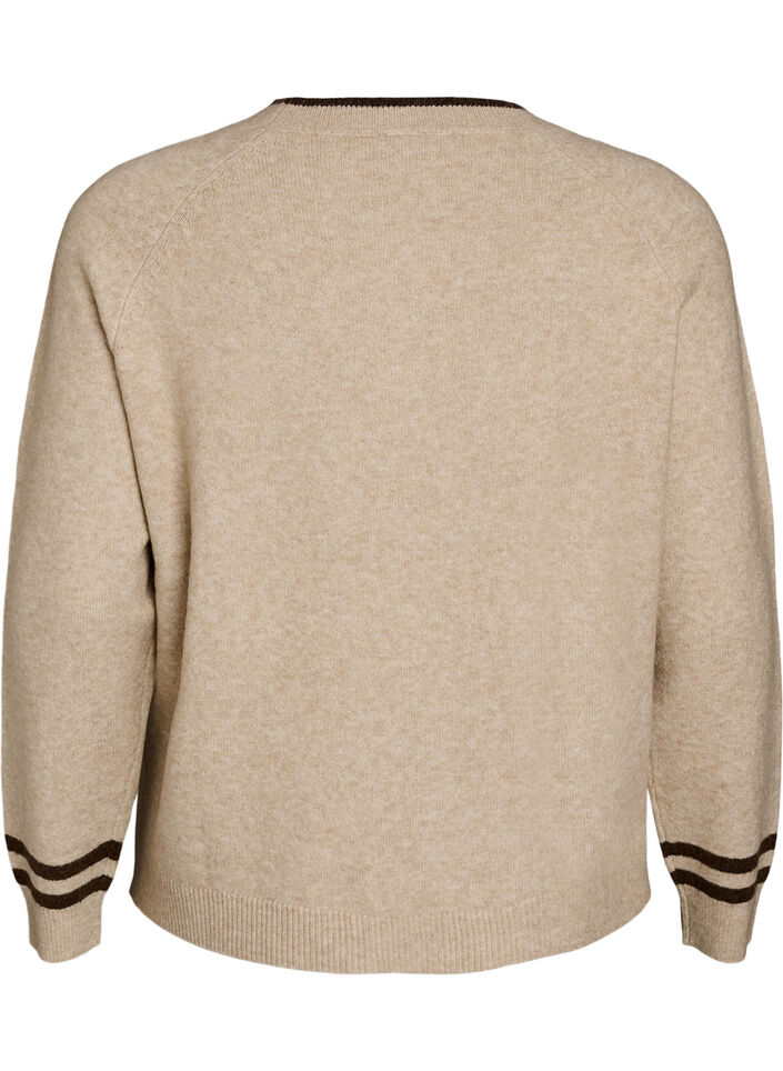 Pull avec logo et rayures contrastantes, Beige, Packshot image number 1