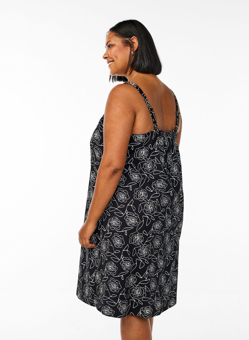 Robe &agrave; bretelles midi en coton bio, Noir, Model image number 2