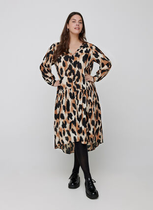 Midi-jurk met luipaardprint, Black AOP, Model image number 2