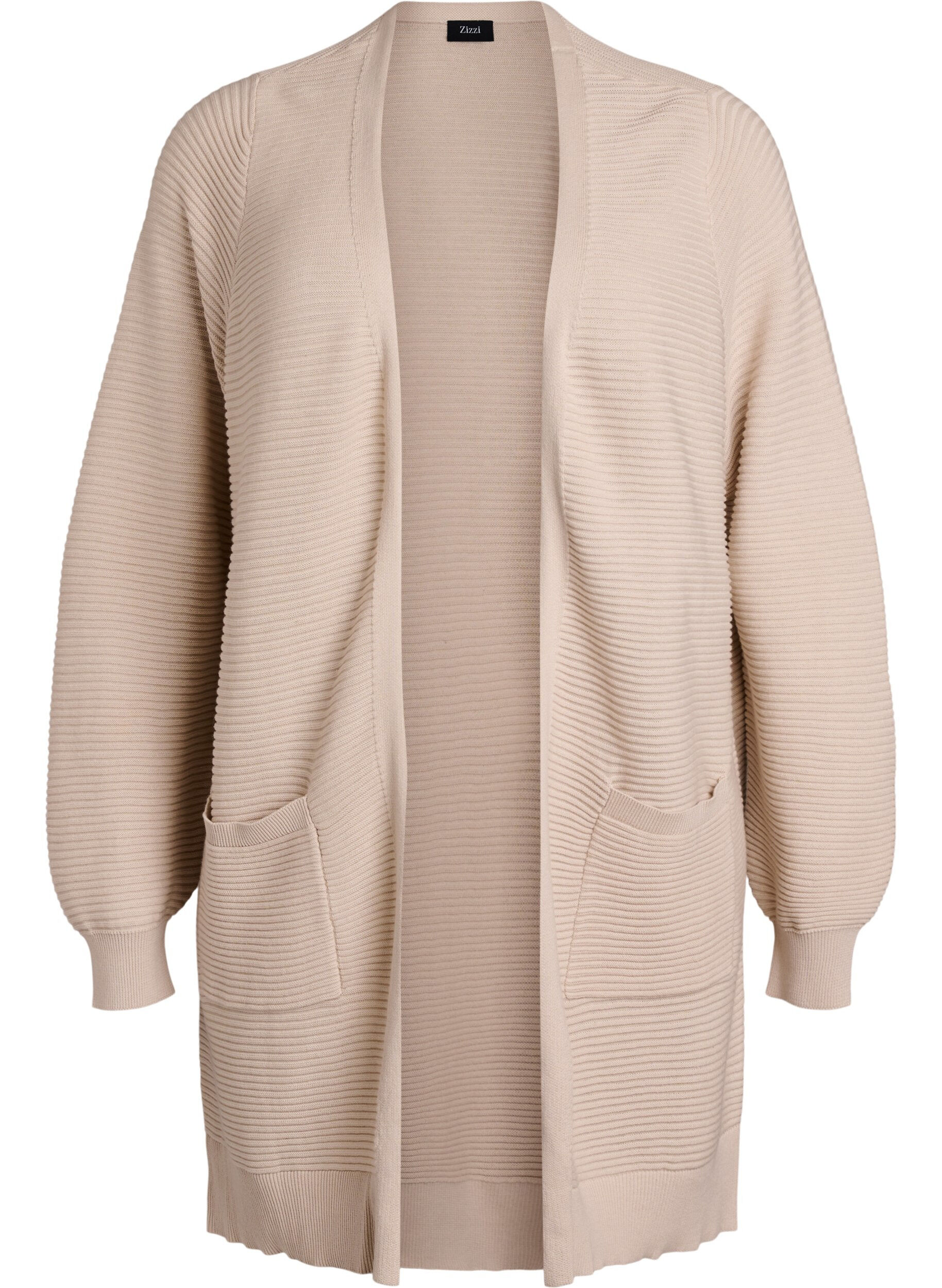 ZizziLang, ribgebreid katoenen vest, Beige, Packshot image number 0