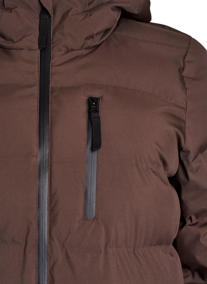 Pufferjas met capuchon en zakken, Bruin, Packshot image number 2