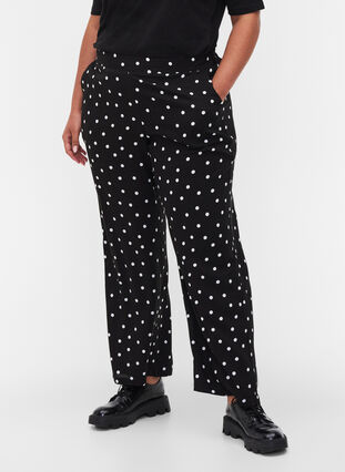 Pantalon ample en viscose à pois, Black Dot, Model image number 2