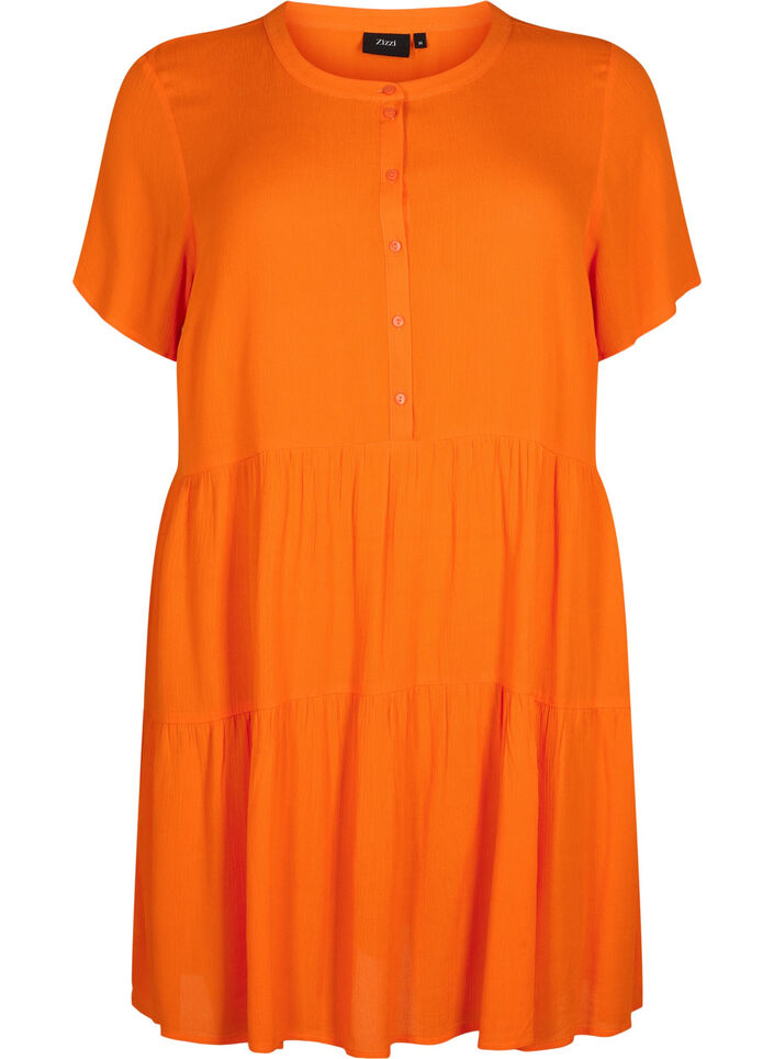 Robe en viscose à manches courtes en forme trapèze , Exuberance, Packshot image number 0