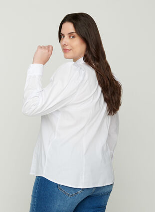 Katoenen blouse met pofmouwen, Bright White, Model image number 1