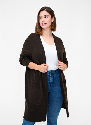 Cardigan en maille chinée avec poches, Coffee Bean Mel., Model image number 0