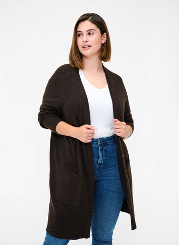 Cardigan en maille chinée avec poches, Coffee Bean Mel., Model image number 0