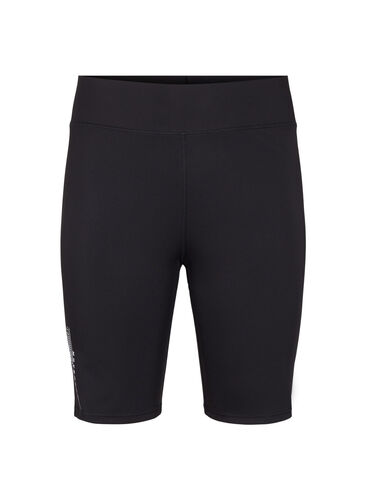 Lange strakke sport shorts met logo, Black, Packshot image number 0