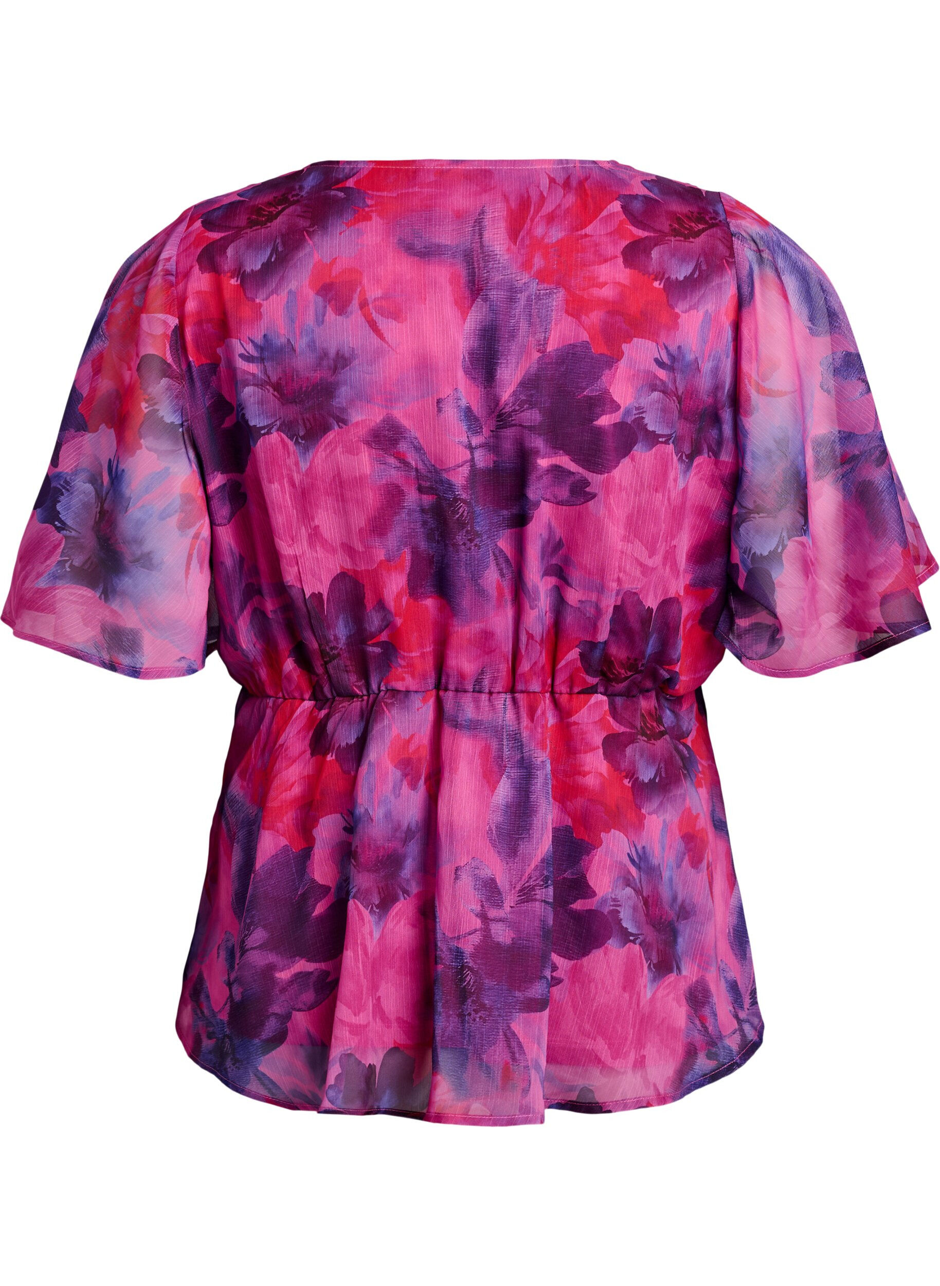 ZizziChemise en mousseline &agrave; imprim&eacute; floral et manches courtes, Rouge, Packshot image number 1