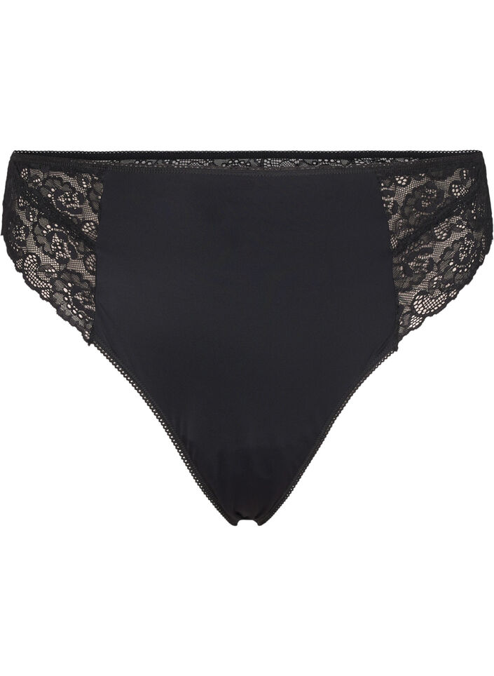 Microfibre G-string met kant, Black, Packshot image number 0