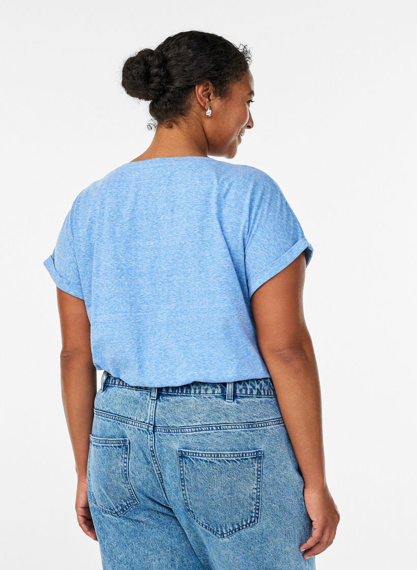 Gem&ecirc;leerd T-shirt met korte mouwen, Blauw, Model image number 2