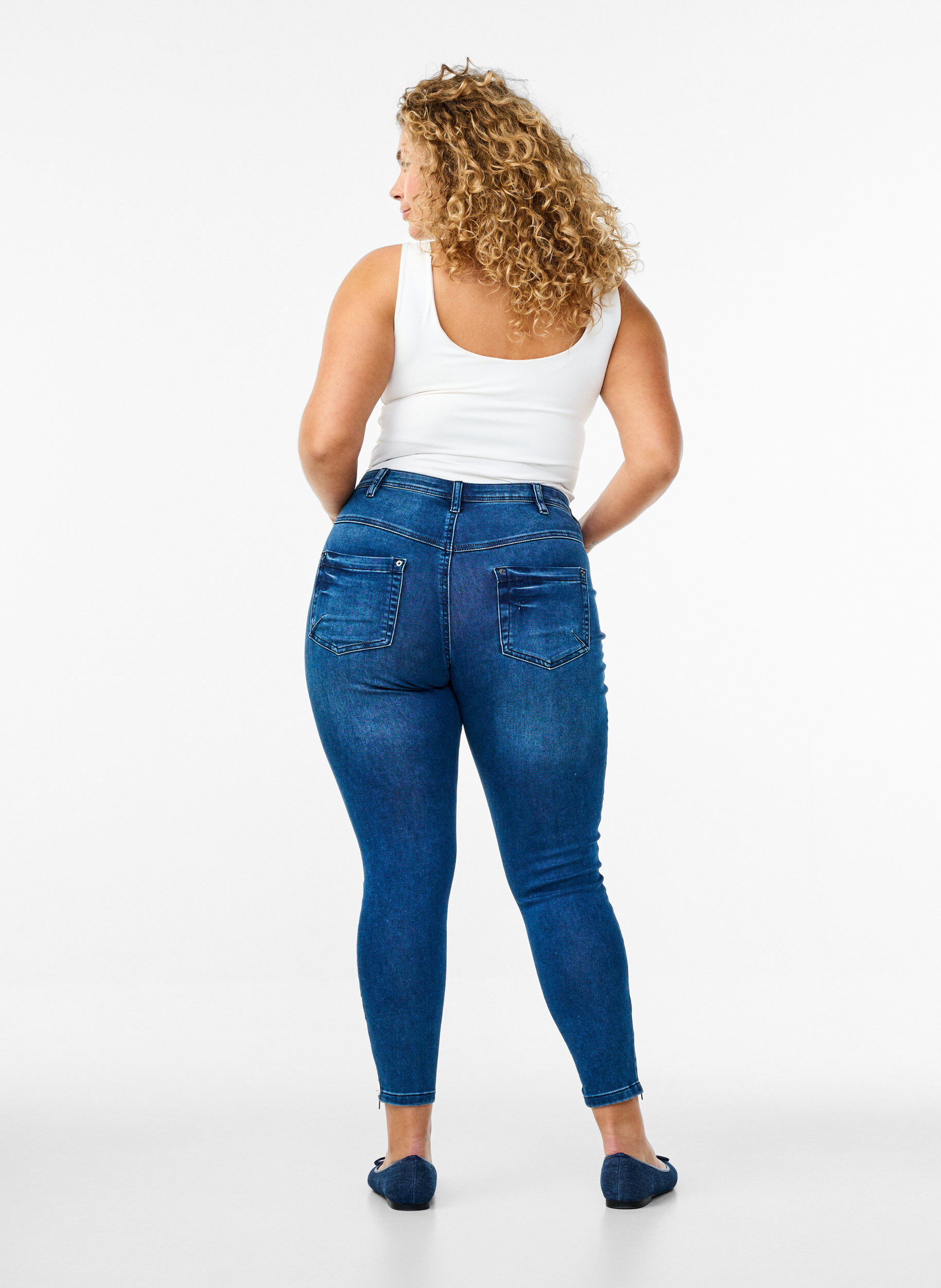 ZizziCropped Amy jeans met rits, Blauw, Model image number 1