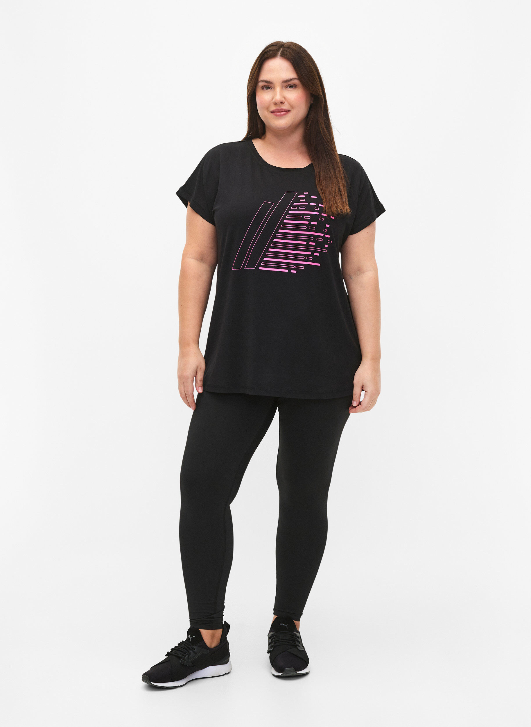 ZizziTrainings-T-shirt met korte mouwen en print, Black/Sugar Plum, Model image number 2