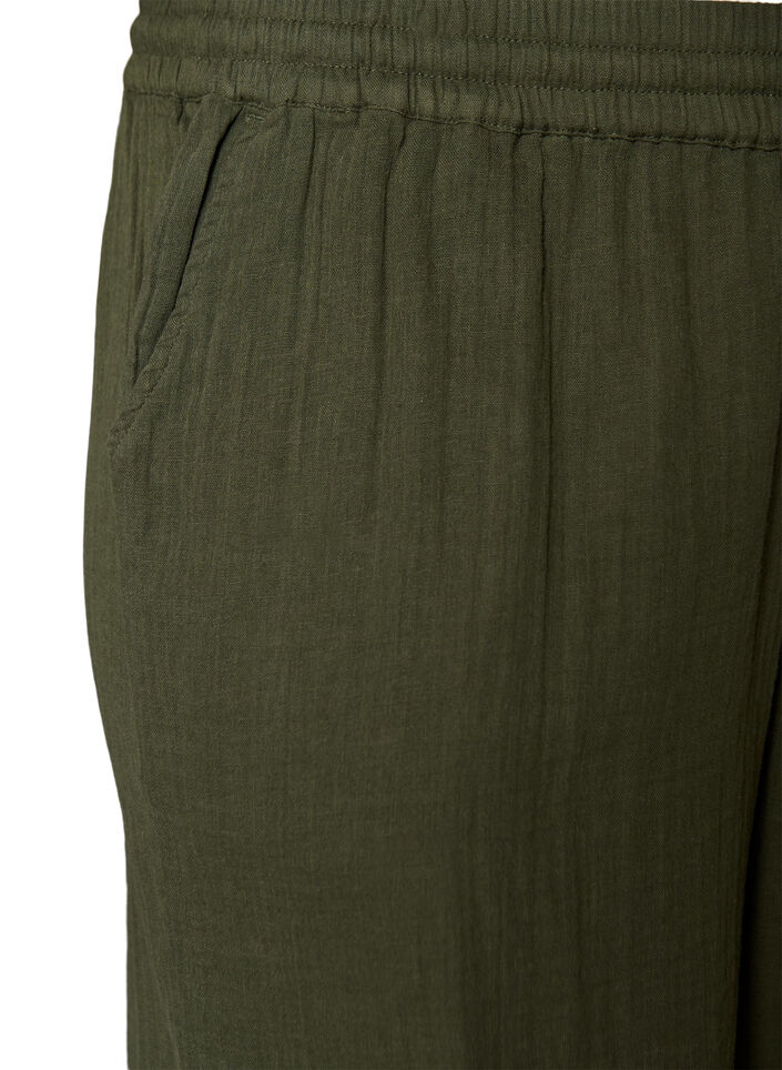 Los katoenen mousseline shorts met een hoge taille, Groen, Packshot image number 2