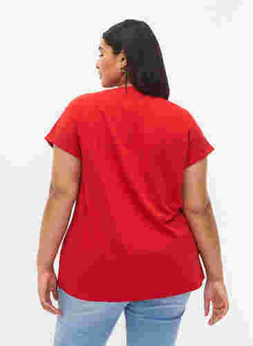 T-shirt met korte mouwen van katoenmix, Tango Red, Model image number 1