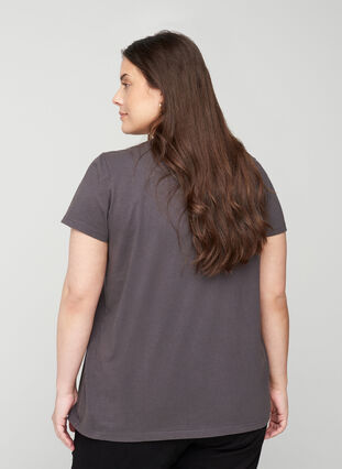 T-shirt en coton à manches courtes et col en V, Black Acid, Model image number 1