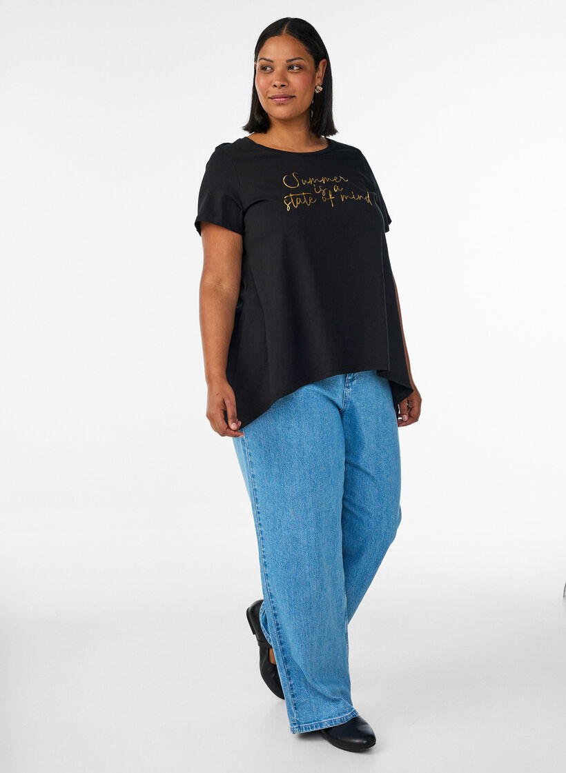 T-shirt &agrave; col rond et coupe &eacute;vas&eacute;e, Noir, Model image number 1