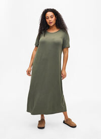 Midi-jurk van viscose met korte mouwen, Thyme, Model