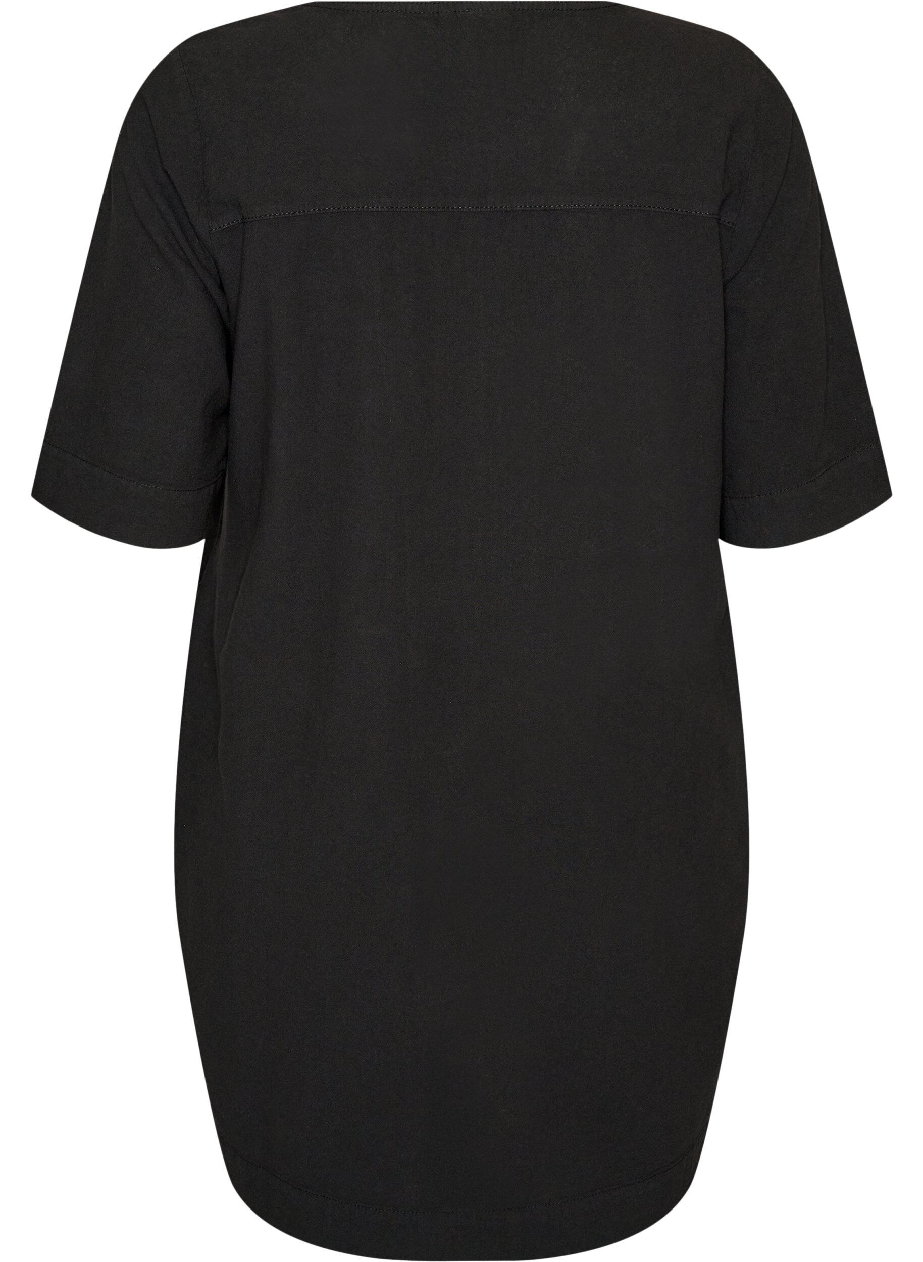 ZizziRobe en coton avec manches courtes et poches, Noir, Packshot image number 1
