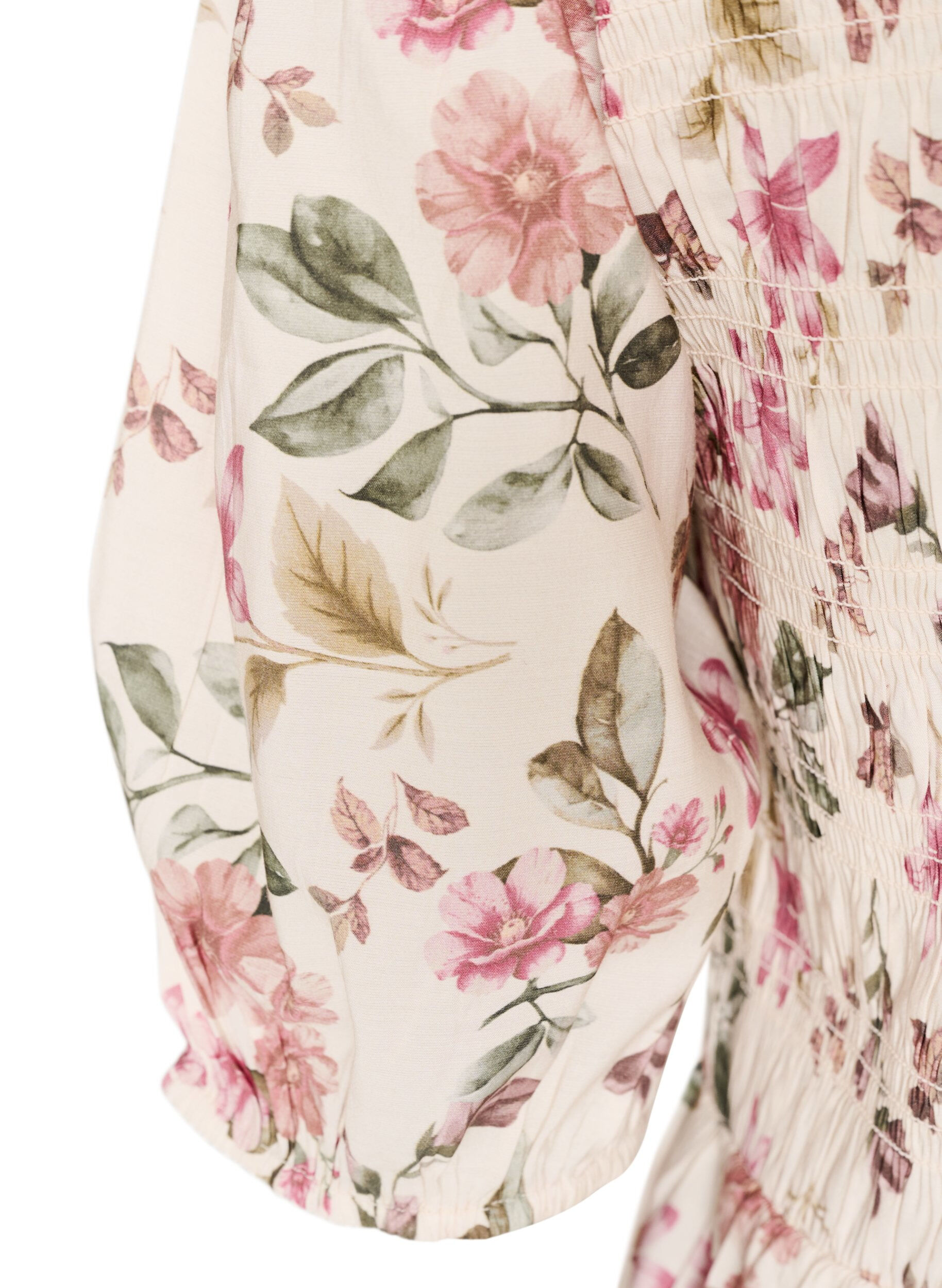 ZizziBlouse en viscose avec smocks et effet p&eacute;plum, Vanille, Packshot image number 3