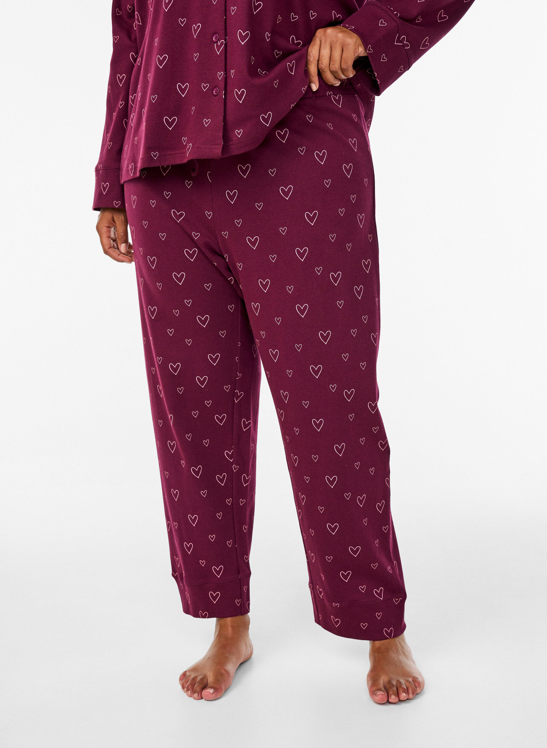 ZizziKatoenen pyjamabroek met hoge taille, Donker Bordeaux, Model image number 2