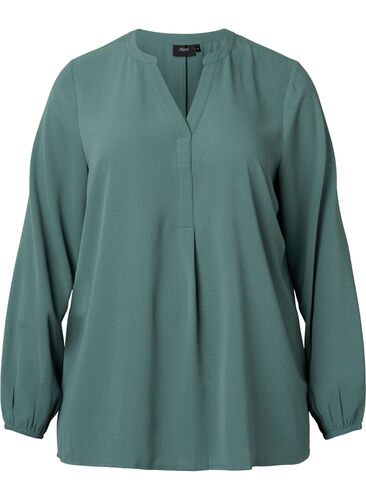 Effen blouse met v-hals, Mallard Green, Packshot image number 0