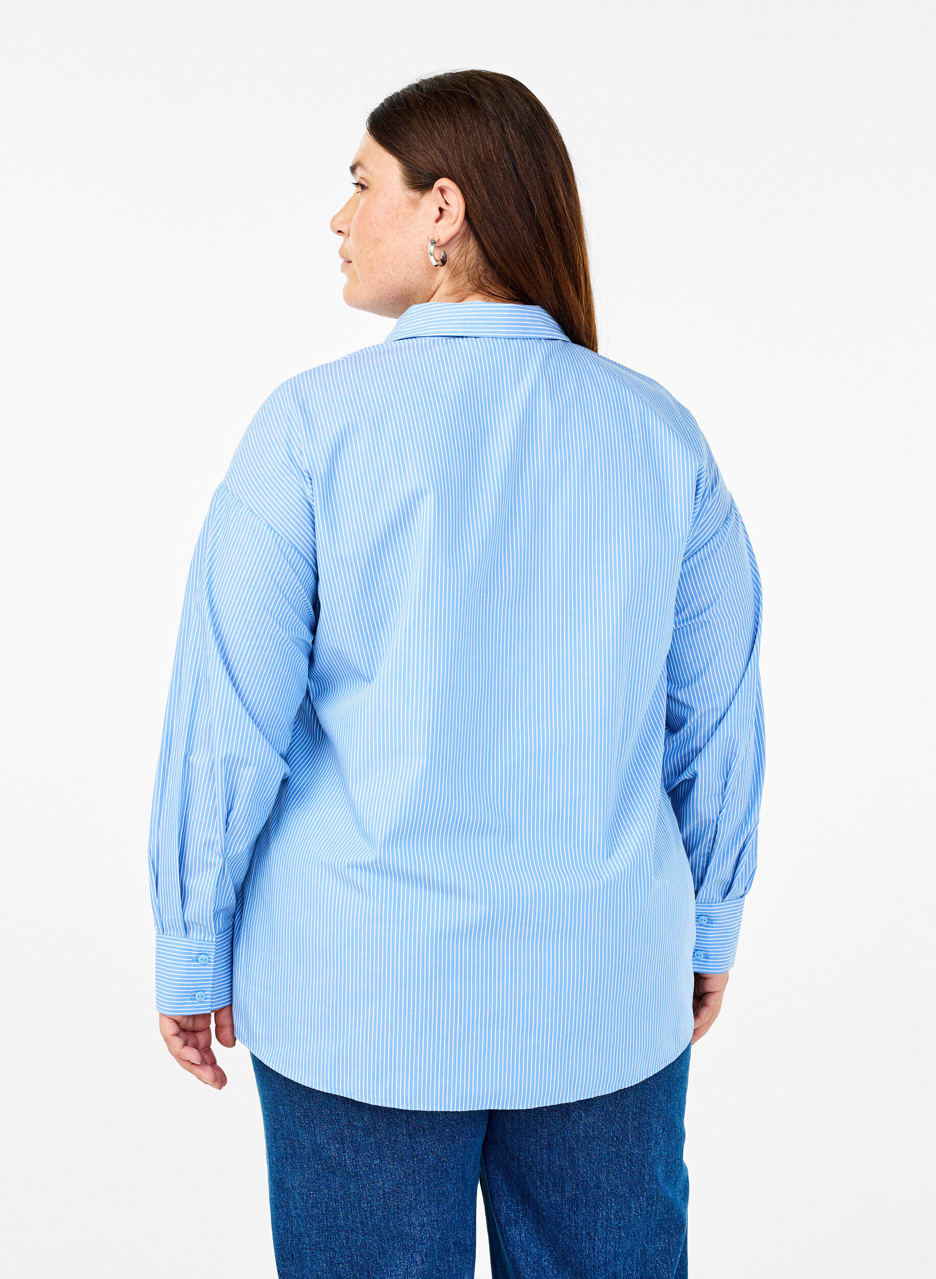 ZizziLosse shirt met lange mouwen en strepen, Blauw, Model image number 2