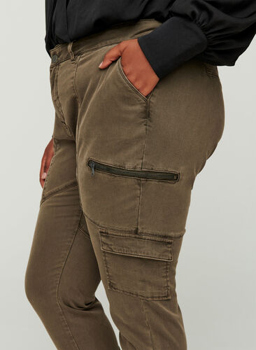 Pantalon cargo avec détails fermeture éclair, Army green, Model image number 1
