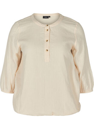Katoenen blouse met knopen en 3/4-mouwen, Mother Of Pearl, Packshot image number 0