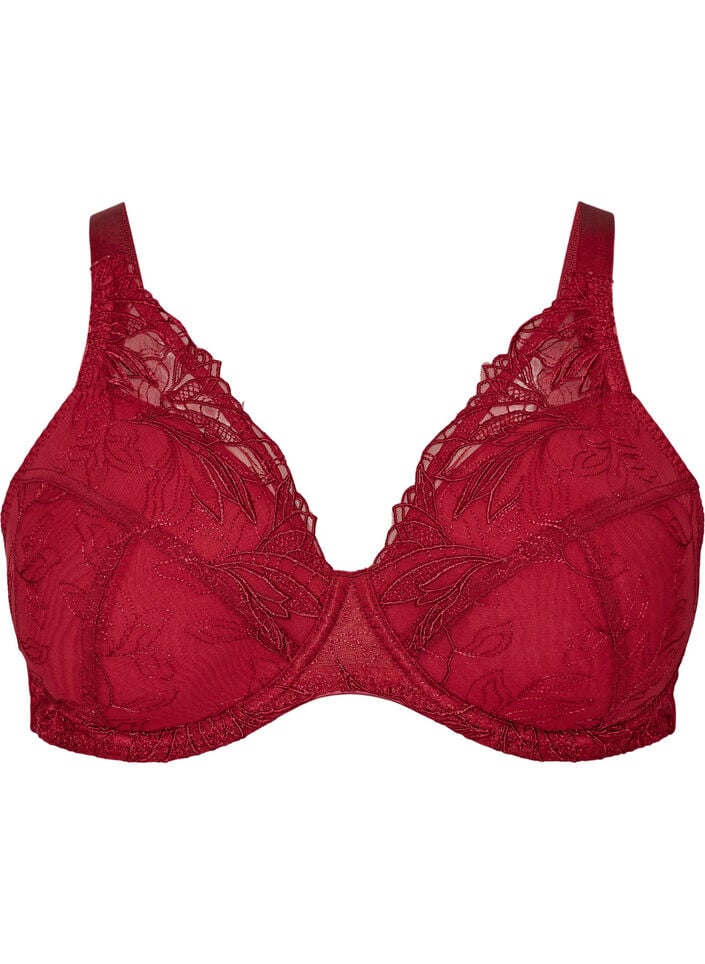 Soutien-gorge rembourr&eacute; en dentelle avec armatures, Rouge, Packshot image number 0