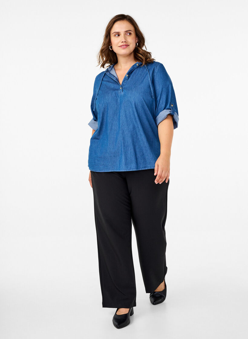 Denim blouse met capuchon, Medium Blue Denim, Model image number 2