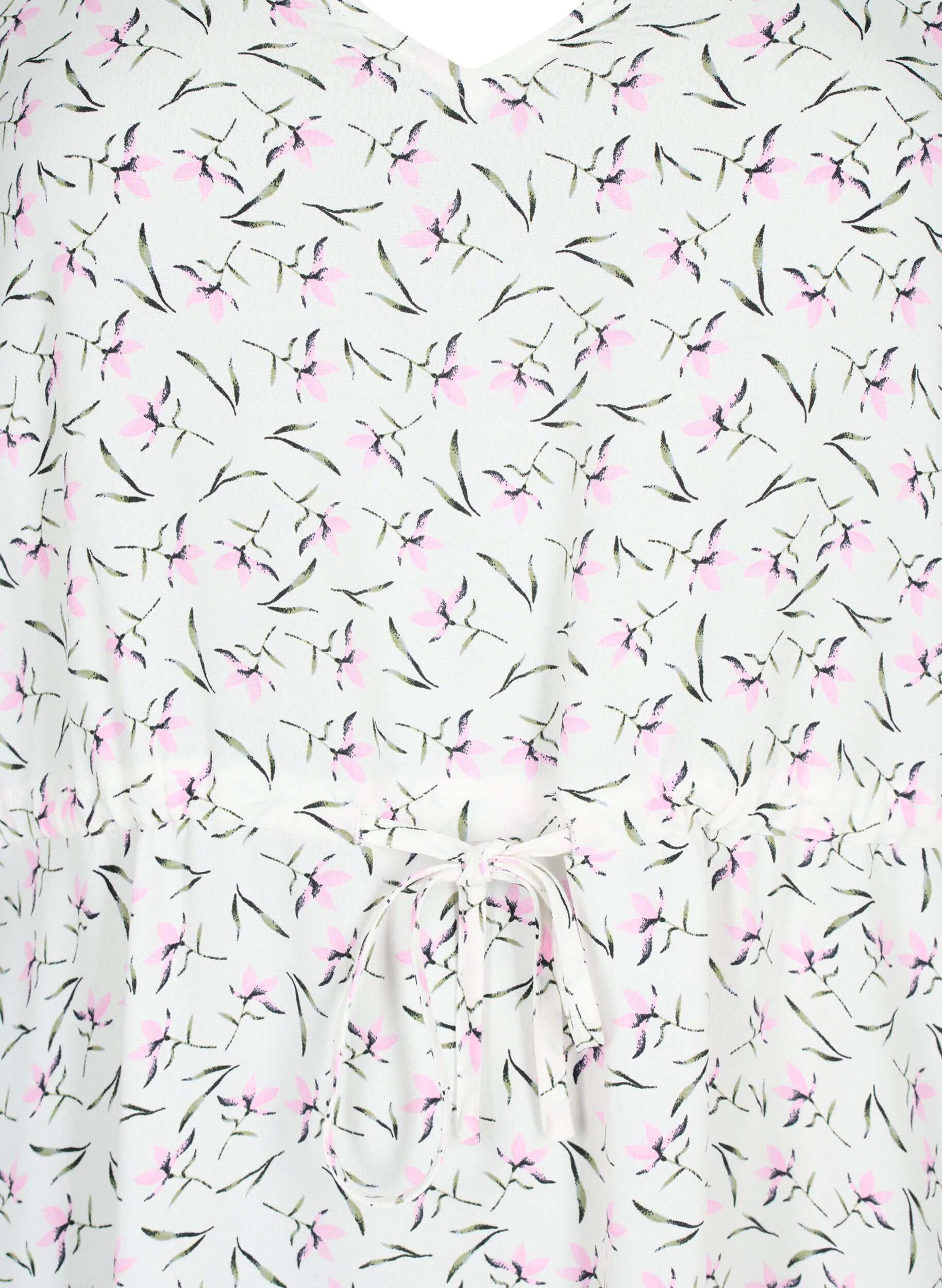 ZizziJurk met 1/2 mouw met bloemenprint in viscose, White Purple Flower, Packshot image number 2