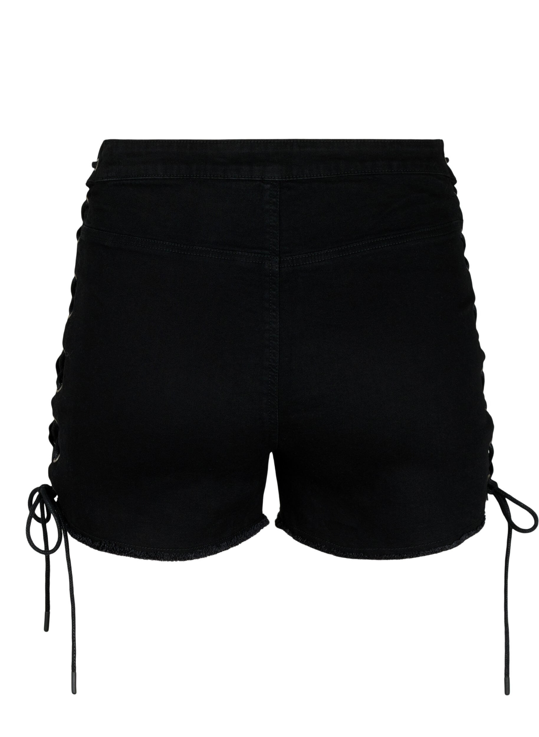 ZizziGescheurde denim shorts met trekkoord, Black Denim, Packshot image number 1