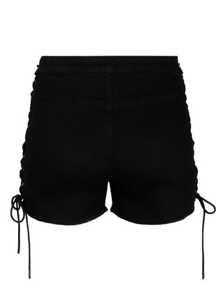 Gescheurde denim shorts met trekkoord, Black Denim, Packshot image number 1