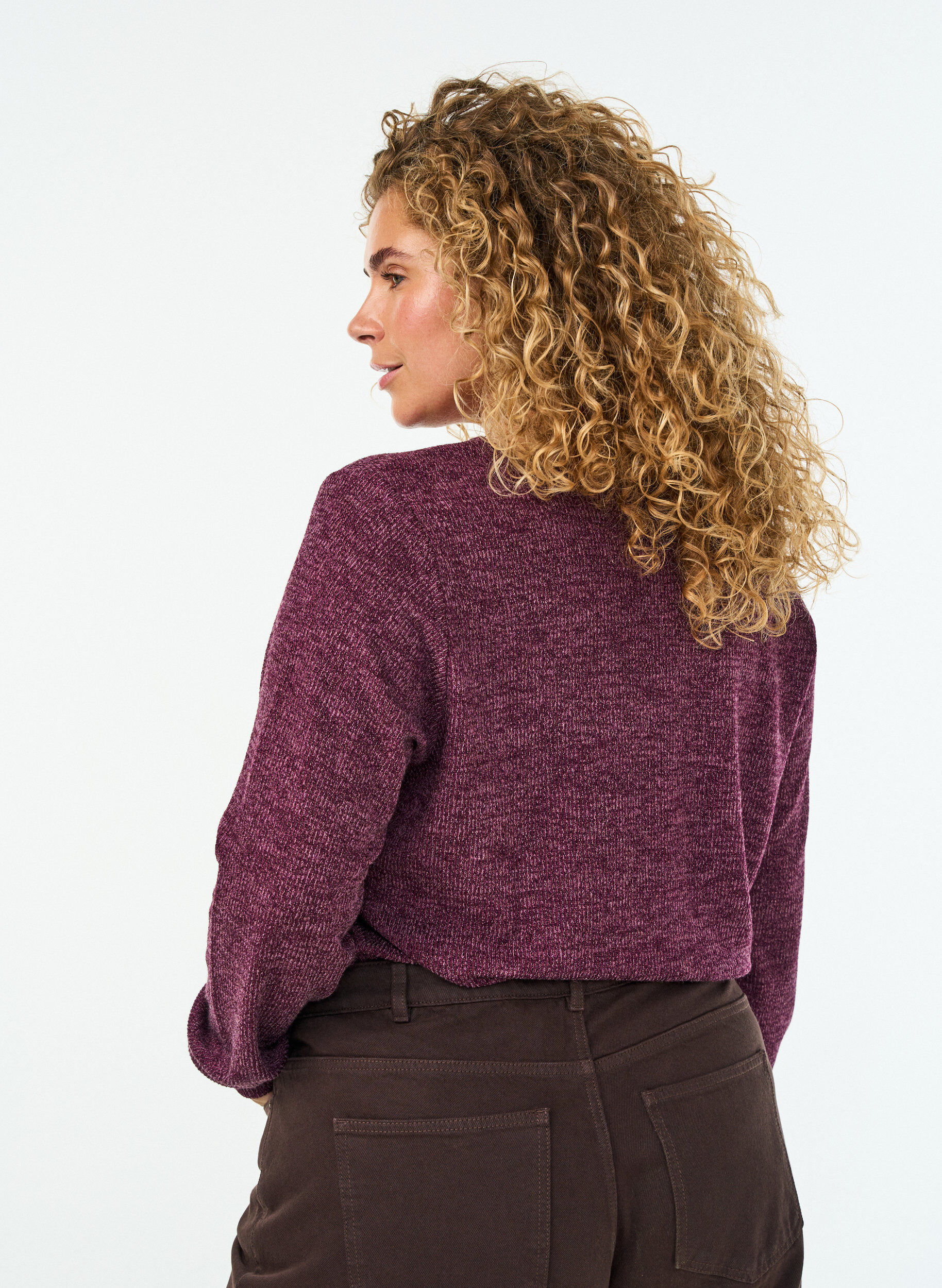 ZizziJersey blouse met V-hals en lange mouwen, Donker Bordeaux, Model image number 2