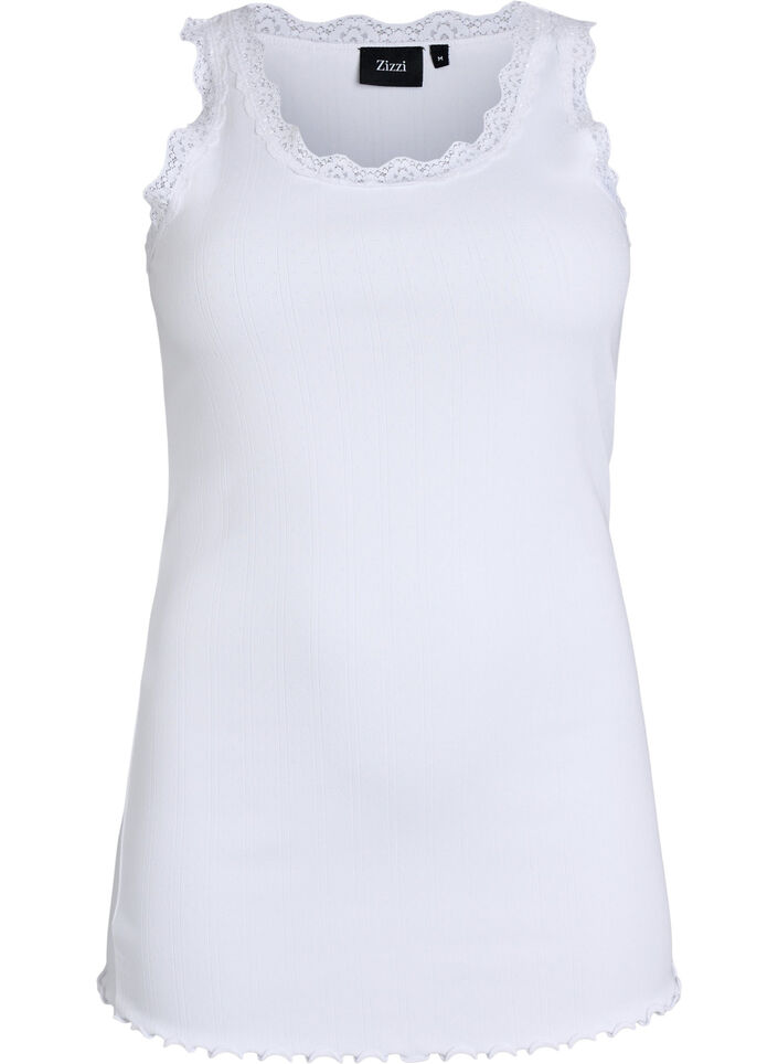 Tanktop met kant en broderie anglaise, Wit, Packshot image number 0