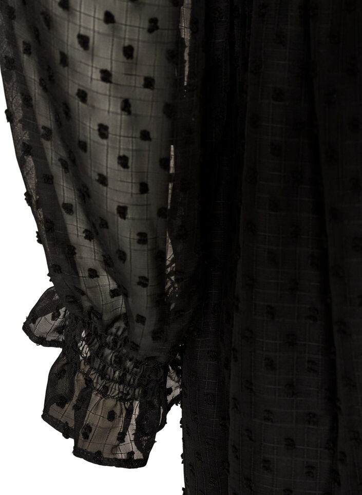 Robe en mousseline avec dentelle guipure et taille empire, Noir, Packshot image number 3