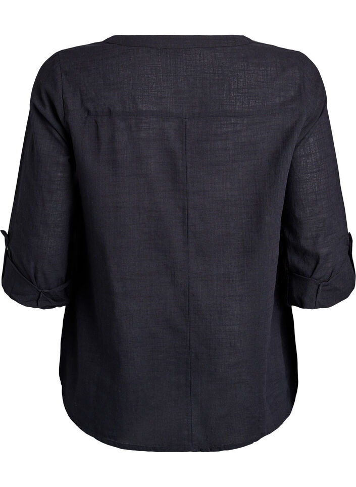 Chemisier en coton avec col en V, Noir, Packshot image number 1