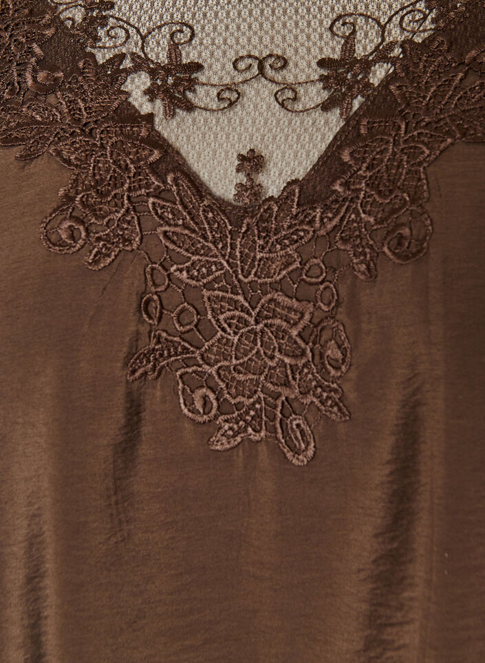 Blouse met 3/4 mouwen en kantdetails, Bruin, Packshot image number 2