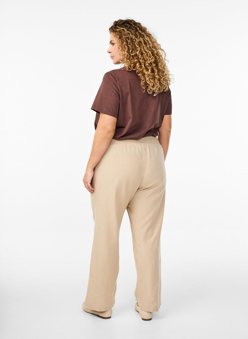Pantalon à smocks en lin, Beige, Model image number 1