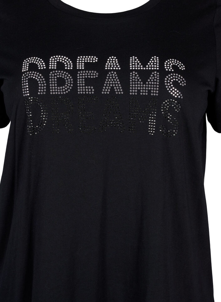 T-shirt en coton avec motif strass, Black w. Dream, Packshot image number 2