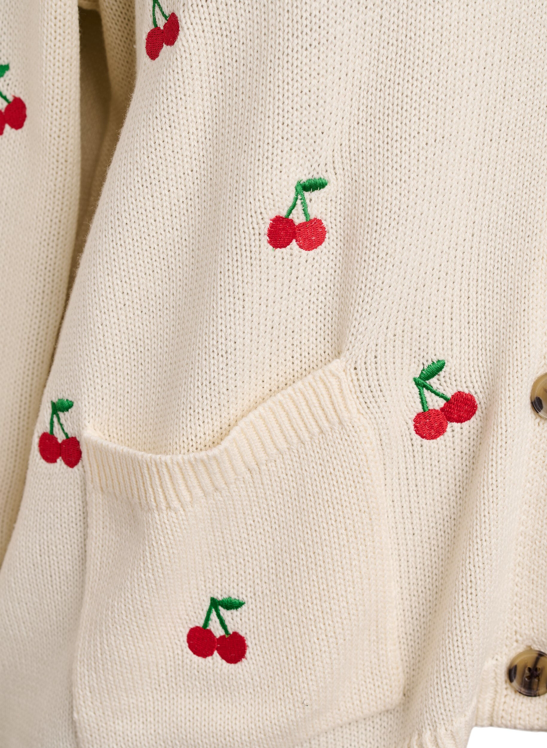 ZizziCardigan en maille avec broderies de cerises, Vanille, Packshot image number 3