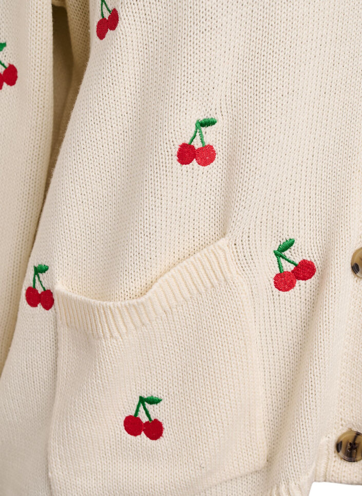 Cardigan en maille avec broderies de cerises, Vanille, Packshot image number 3