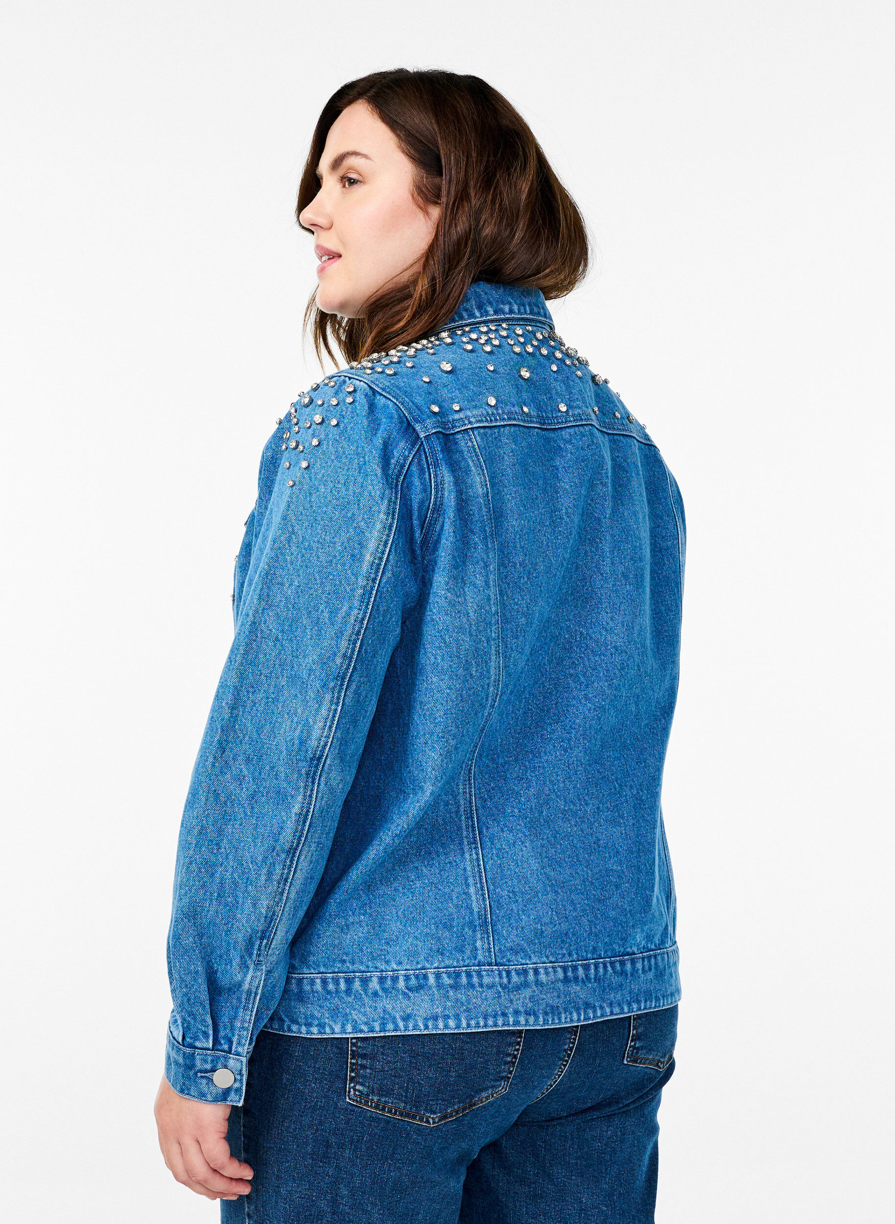 ZizziDenim jack met strass-steentjes, Blauw, Model image number 2